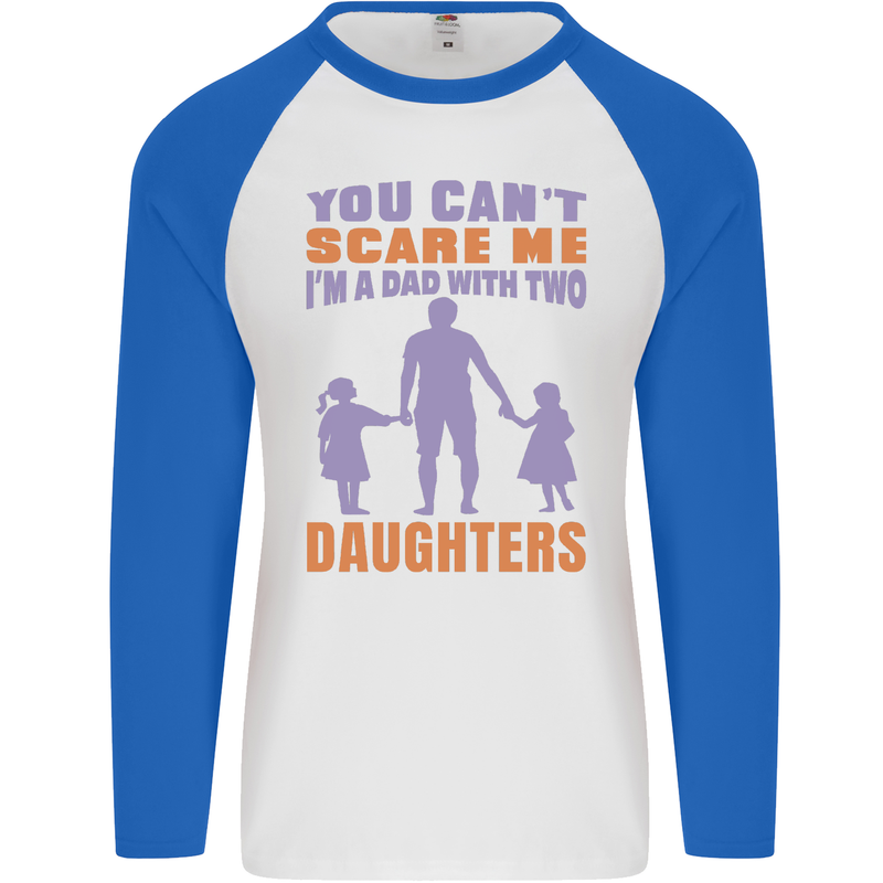 Dad With Two Daughters Funny Fathers Day Mens L/S Baseball T-Shirt White/Royal Blue