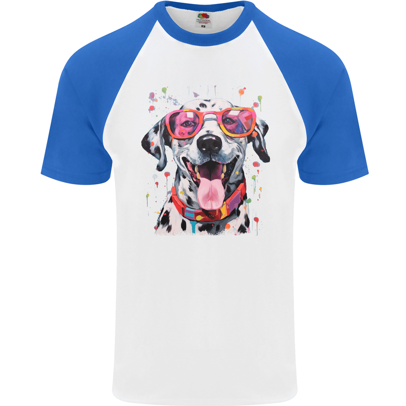 Atistic Dalmation Dog Mens S/S Baseball T-Shirt White/Royal Blue