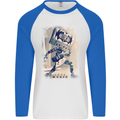 Love Music Rock n Roll Guitar Mens L/S Baseball T-Shirt White/Royal Blue