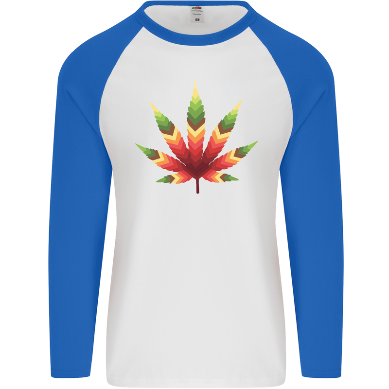 Cannabis Leaf Weed Drugs Marijuana Weed Mens L/S Baseball T-Shirt White/Royal Blue