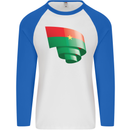 Curled Burkina Faso Flag Day Football Mens L/S Baseball T-Shirt White/Royal Blue