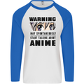 Warning May Start Talking About Anime Funny Mens L/S Baseball T-Shirt White/Royal Blue