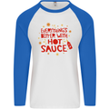 Everything's Better With Hot Sauce Funny Food Mens L/S Baseball T-Shirt White/Royal Blue