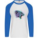 A Watercolour Lion Mens L/S Baseball T-Shirt White/Royal Blue