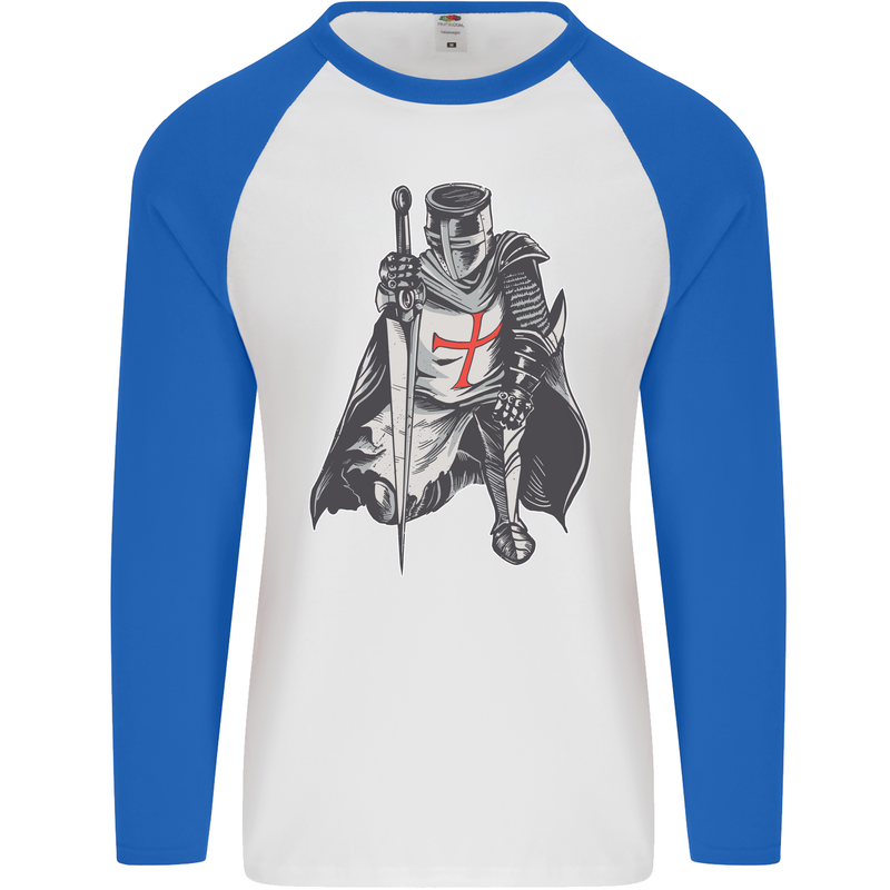 A Nights Templar St. George's Day England Mens L/S Baseball T-Shirt White/Royal Blue