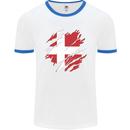 Torn Denmark Flag Danish Day Football Mens Ringer T-Shirt White/Royal Blue