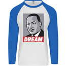 Dream Martin Luther King Black Lives Matter Mens L/S Baseball T-Shirt White/Royal Blue