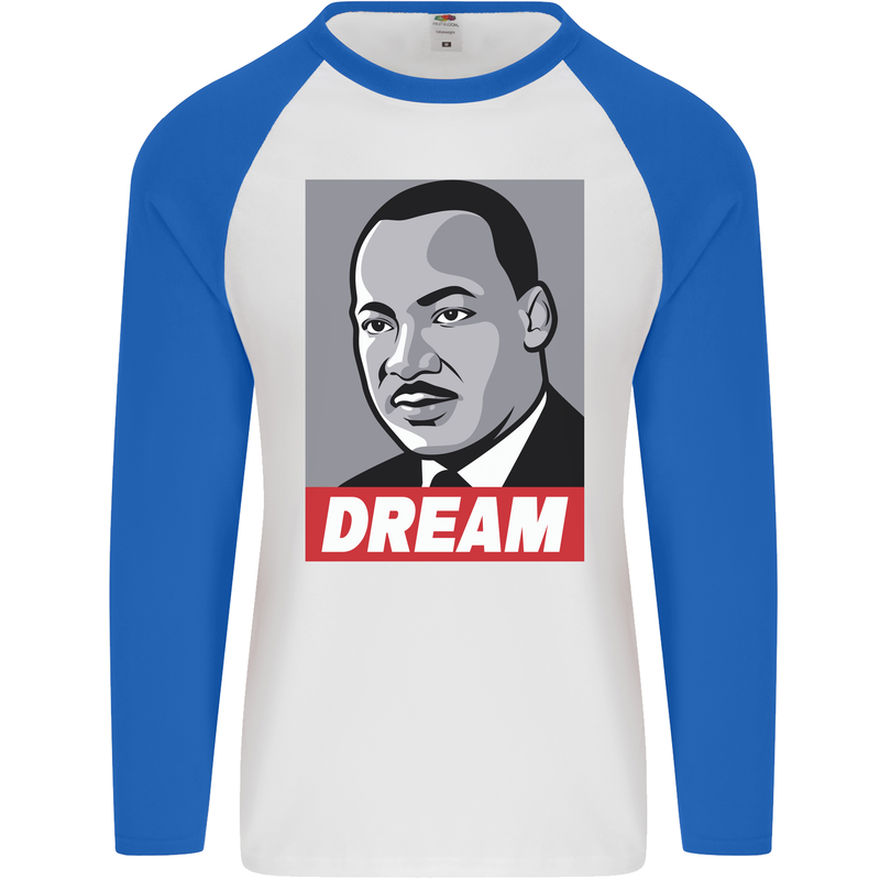 Dream Martin Luther King Black Lives Matter Mens L/S Baseball T-Shirt White/Royal Blue