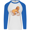 Cycling A Lion Riding a Bicycle Mens L/S Baseball T-Shirt White/Royal Blue