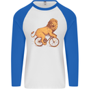 Cycling A Lion Riding a Bicycle Mens L/S Baseball T-Shirt White/Royal Blue