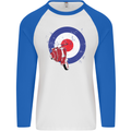 MOD Scooter Motorcycle Motorbike Mens L/S Baseball T-Shirt White/Royal Blue