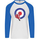MOD Scooter Motorcycle Motorbike Mens L/S Baseball T-Shirt White/Royal Blue
