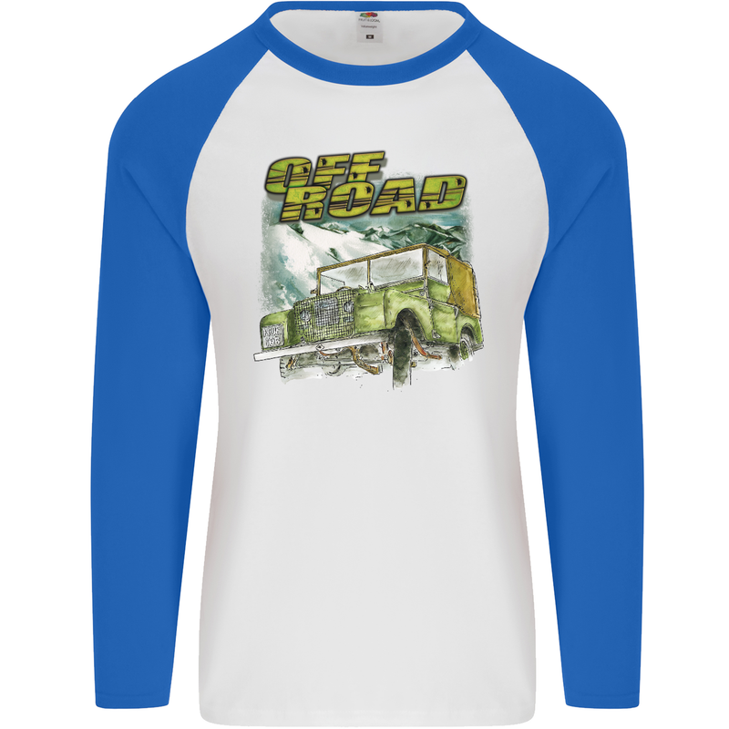 Off Road 4X4 Off Roading Four Wheel Drive Mens L/S Baseball T-Shirt White/Royal Blue