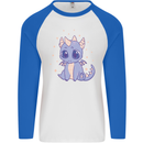 Cute Kawaii Baby Dragon Mens L/S Baseball T-Shirt White/Royal Blue