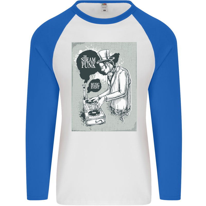 Steampunk Music Event Mens L/S Baseball T-Shirt White/Royal Blue