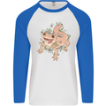 Gekko With Flowers Lizards Gecko Mens L/S Baseball T-Shirt White/Royal Blue