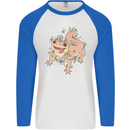 Gekko With Flowers Lizards Gecko Mens L/S Baseball T-Shirt White/Royal Blue