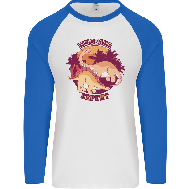 Dinosaur Expert Mens L/S Baseball T-Shirt White/Royal Blue