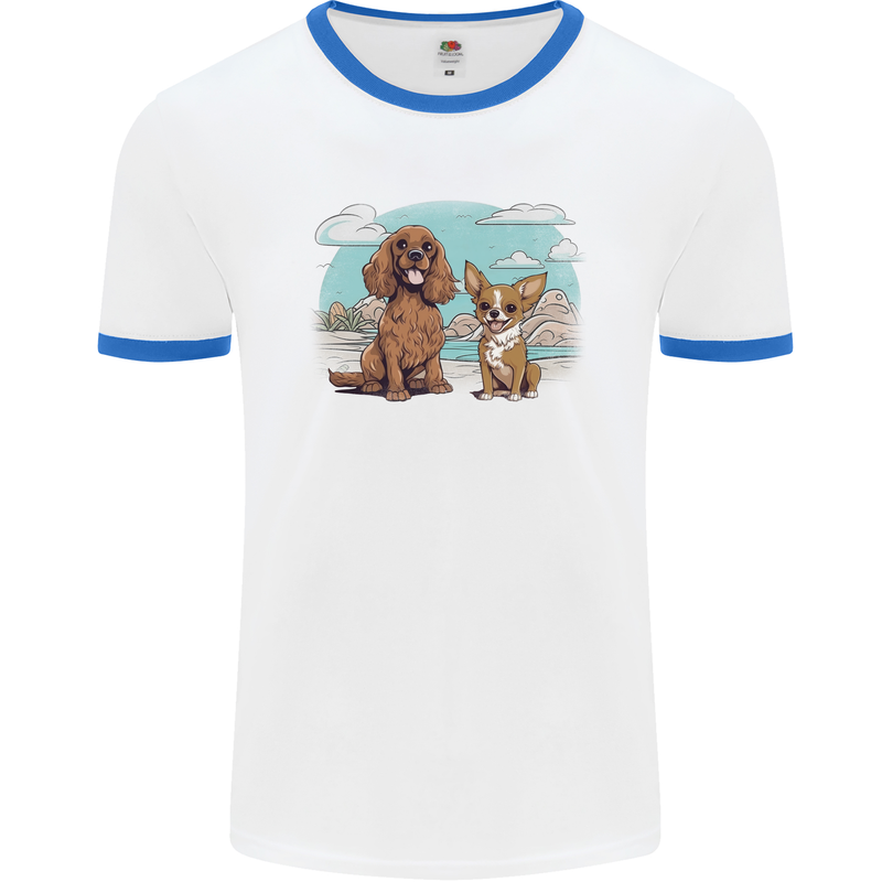 A Chihuahua & Cocker Spaniel Dogs Mens Ringer T-Shirt White/Royal Blue