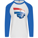 Curled Paraguay Flag Paraguayan Day Football Mens L/S Baseball T-Shirt White/Royal Blue