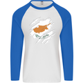 Torn Cyprus Flag Cypriot Day Football Mens L/S Baseball T-Shirt White/Royal Blue