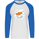 Torn Cyprus Flag Cypriot Day Football Mens L/S Baseball T-Shirt White/Royal Blue