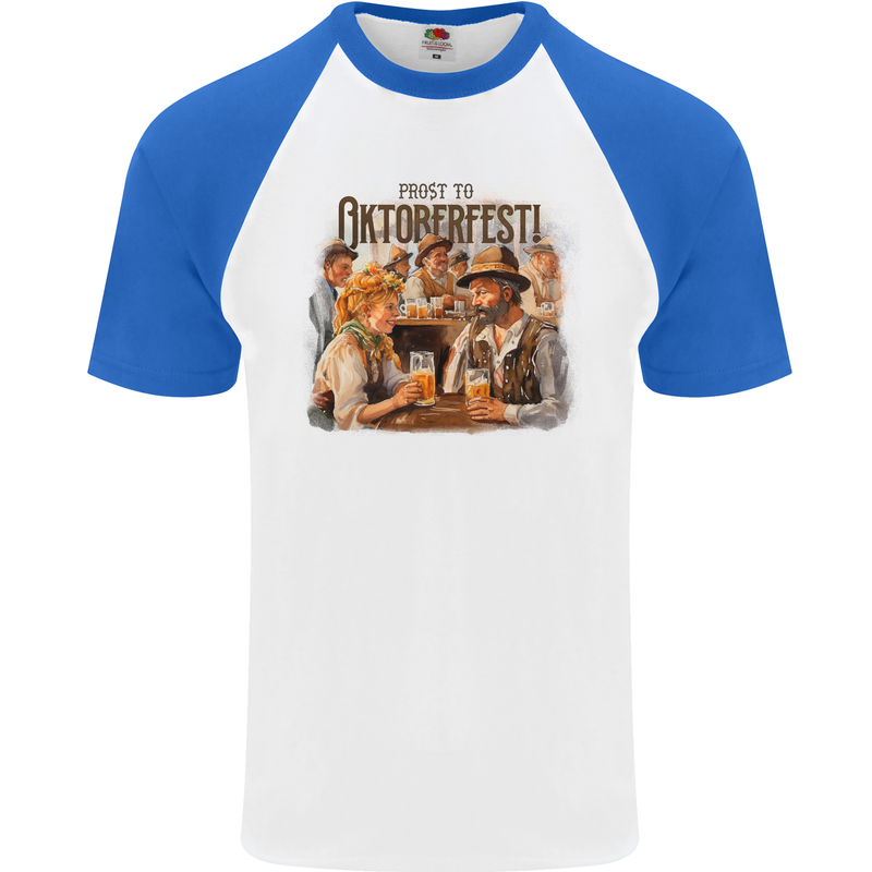 Prost to Oktoberfest German Beer Festival Mens S/S Baseball T-Shirt White/Royal Blue