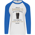 Hellow Darkness My Old Friend Funny Alcohol Mens L/S Baseball T-Shirt White/Royal Blue