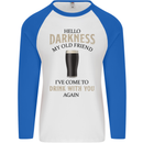 Hellow Darkness My Old Friend Funny Alcohol Mens L/S Baseball T-Shirt White/Royal Blue