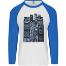 Speaker Stack Music HI-FI Mens L/S Baseball T-Shirt White/Royal Blue