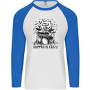 Skeleton Drummer Be Crazy Drumming Drum Mens L/S Baseball T-Shirt White/Royal Blue