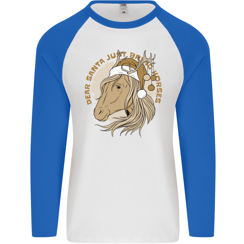 Dear Santa Funny Horse Equestrian Christmas Mens L/S Baseball T-Shirt White/Royal Blue