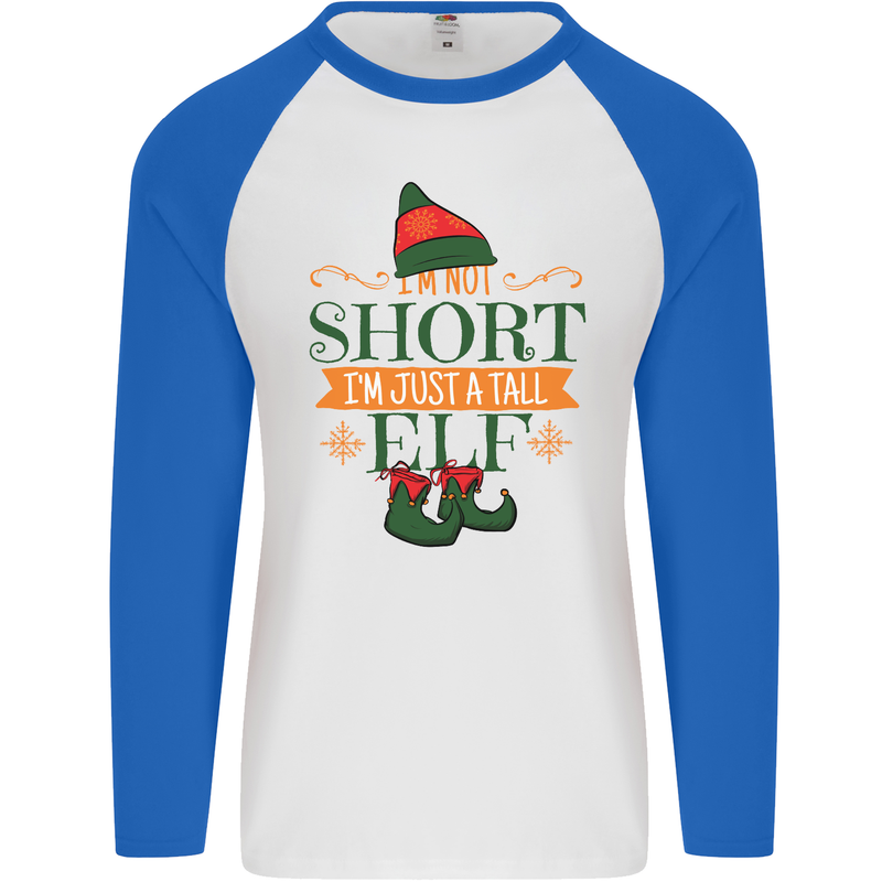 Im Not Short Tall Elf Funny Christmas Mens L/S Baseball T-Shirt White/Royal Blue