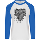 A Mandala Deer Mens L/S Baseball T-Shirt White/Royal Blue