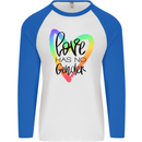 LGBT Love Has No Gender Gay Pride Day Mens L/S Baseball T-Shirt White/Royal Blue
