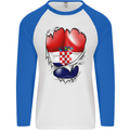 Gym Croatian Flag Ripped Muscles Croatia Mens L/S Baseball T-Shirt White/Royal Blue