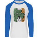 St Patricks Day Shamrock 3 Leaf Clover Mens L/S Baseball T-Shirt White/Royal Blue