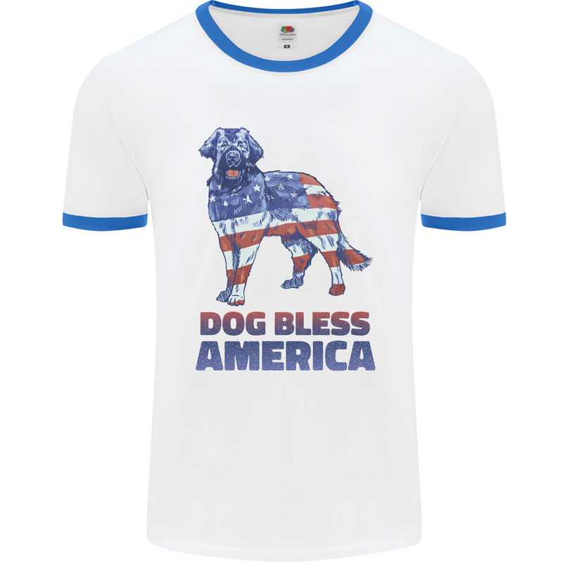 Dog Bless America USA Mens Ringer T-Shirt White/Royal Blue