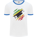 Torn Saint Kitts and Nevis Flag Day Football Mens Ringer T-Shirt White/Royal Blue