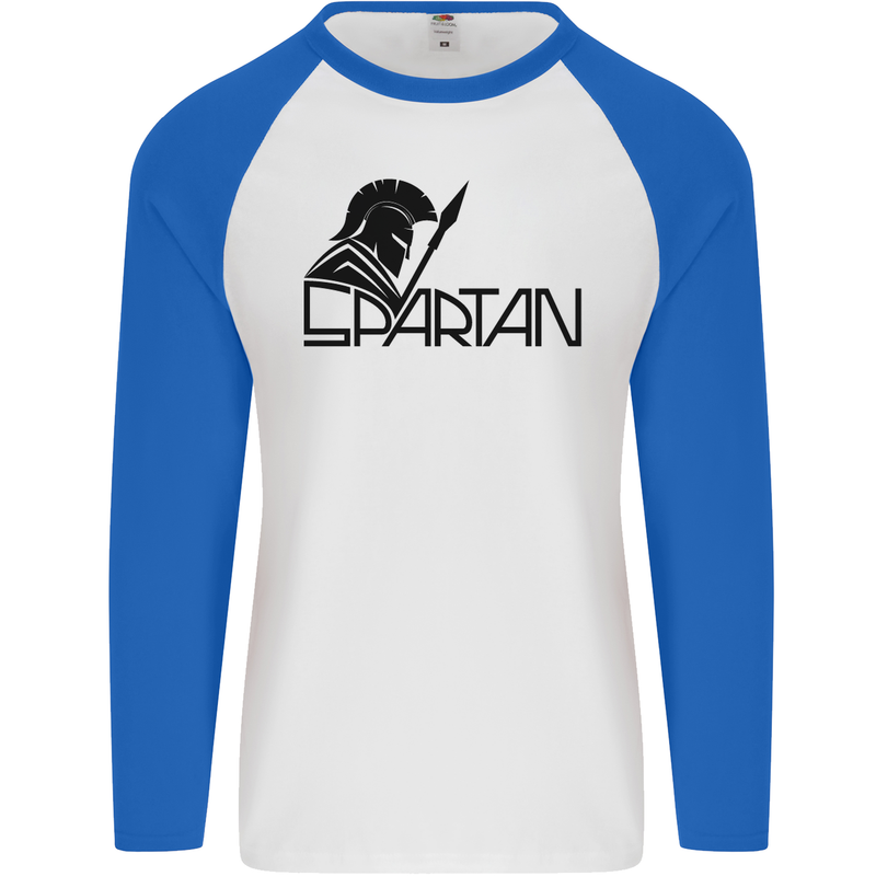 Spartan Gym Training Top Bodybuilding Mens L/S Baseball T-Shirt White/Royal Blue