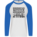 Teacher Attitude Funny Teaching Games PE Geography Mens L/S Baseball T-Shirt White/Royal Blue