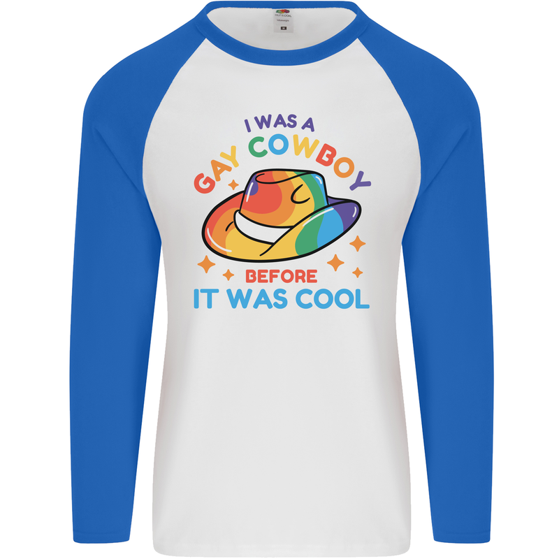 LGBT Gay Pride Cowboy Awareness Day Mens L/S Baseball T-Shirt White/Royal Blue