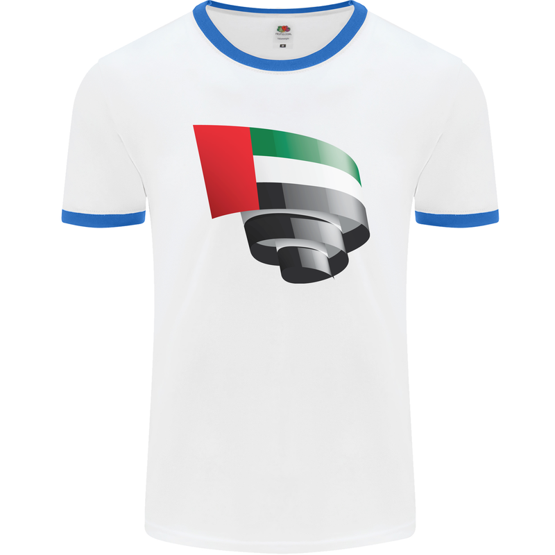 Curled UAE Flag Day Emirati Day Football Mens Ringer T-Shirt White/Royal Blue