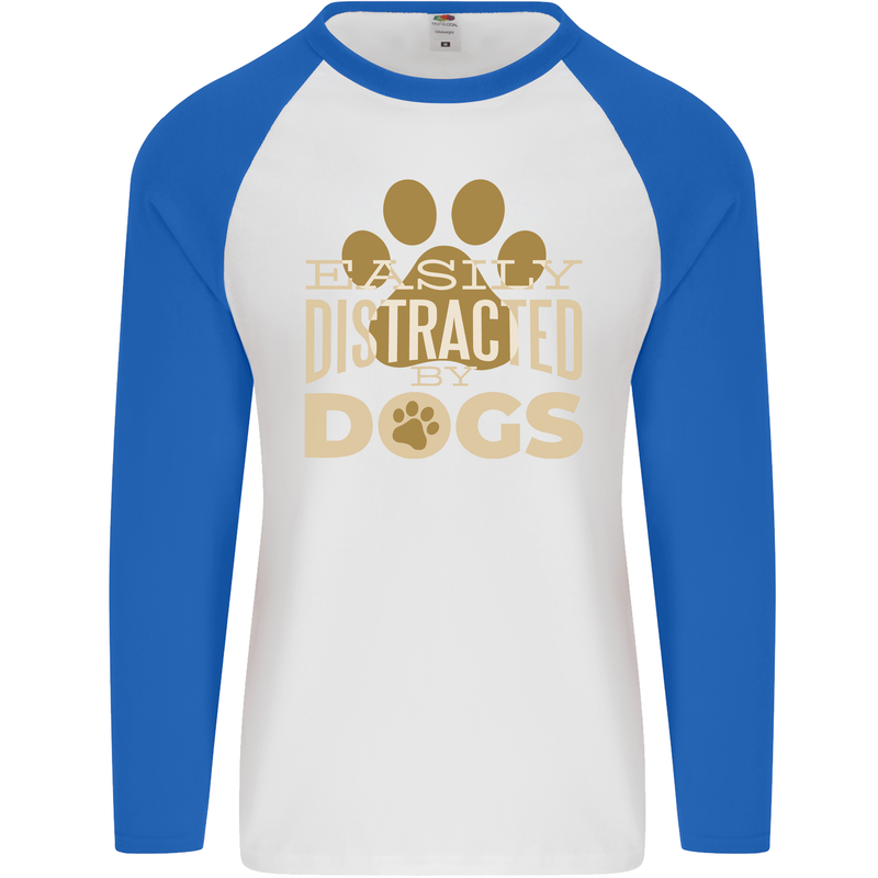 Easily Distracted By Dogs Funny ADHD Mens L/S Baseball T-Shirt White/Royal Blue