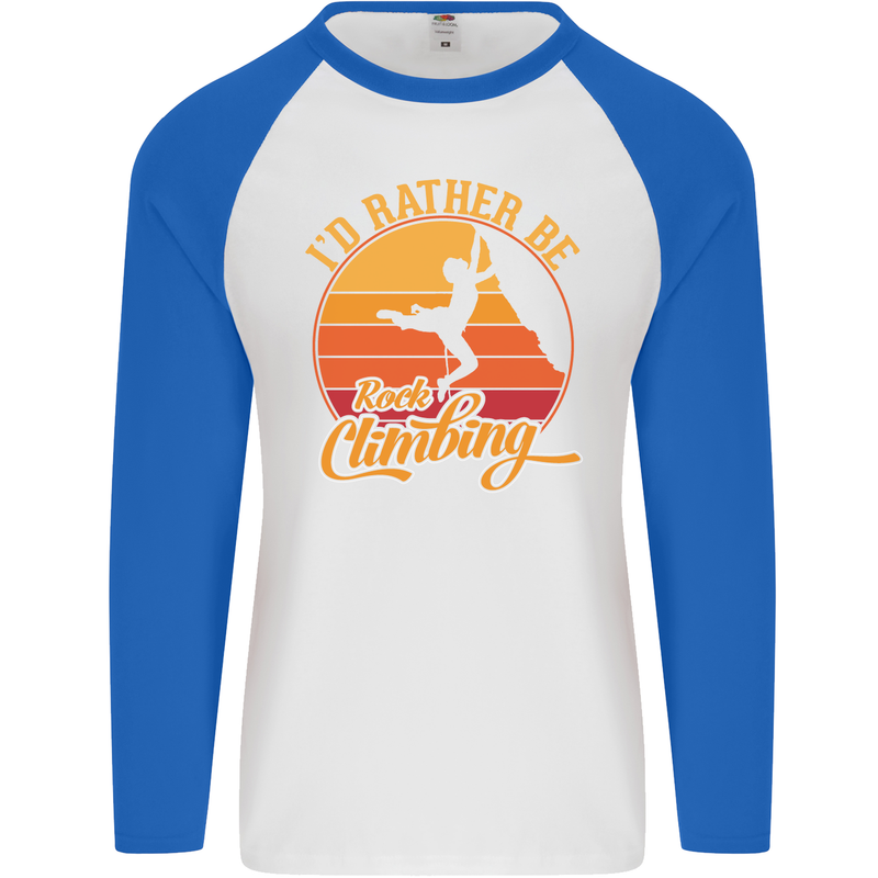 Funny Rock Climbing Climber Mens L/S Baseball T-Shirt White/Royal Blue