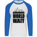 Mountain World Wait Hiking Trekking Walking Mens L/S Baseball T-Shirt White/Royal Blue