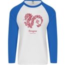 Chinese Zodiac Shengxiao Year of the Dragon Mens L/S Baseball T-Shirt White/Royal Blue