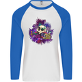 Magic Mushroom Skull LSD Hallucinogenic Mens L/S Baseball T-Shirt White/Royal Blue