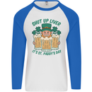St Patricks Day Shut Up Liver Funny Beer Alcohol Mens L/S Baseball T-Shirt White/Royal Blue