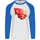 Curled Turkey Flag Turkish Day Football Mens L/S Baseball T-Shirt White/Royal Blue